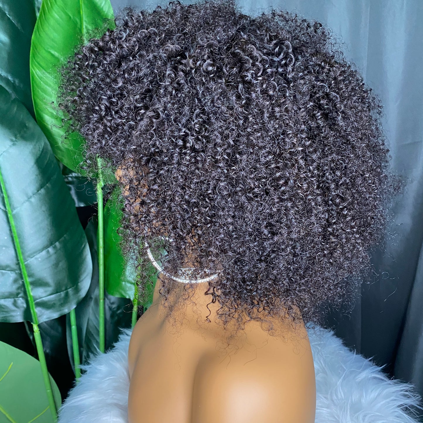 Top Quality 100% Raw Thick Human Hair Kinky Curly Regular Bang Wig