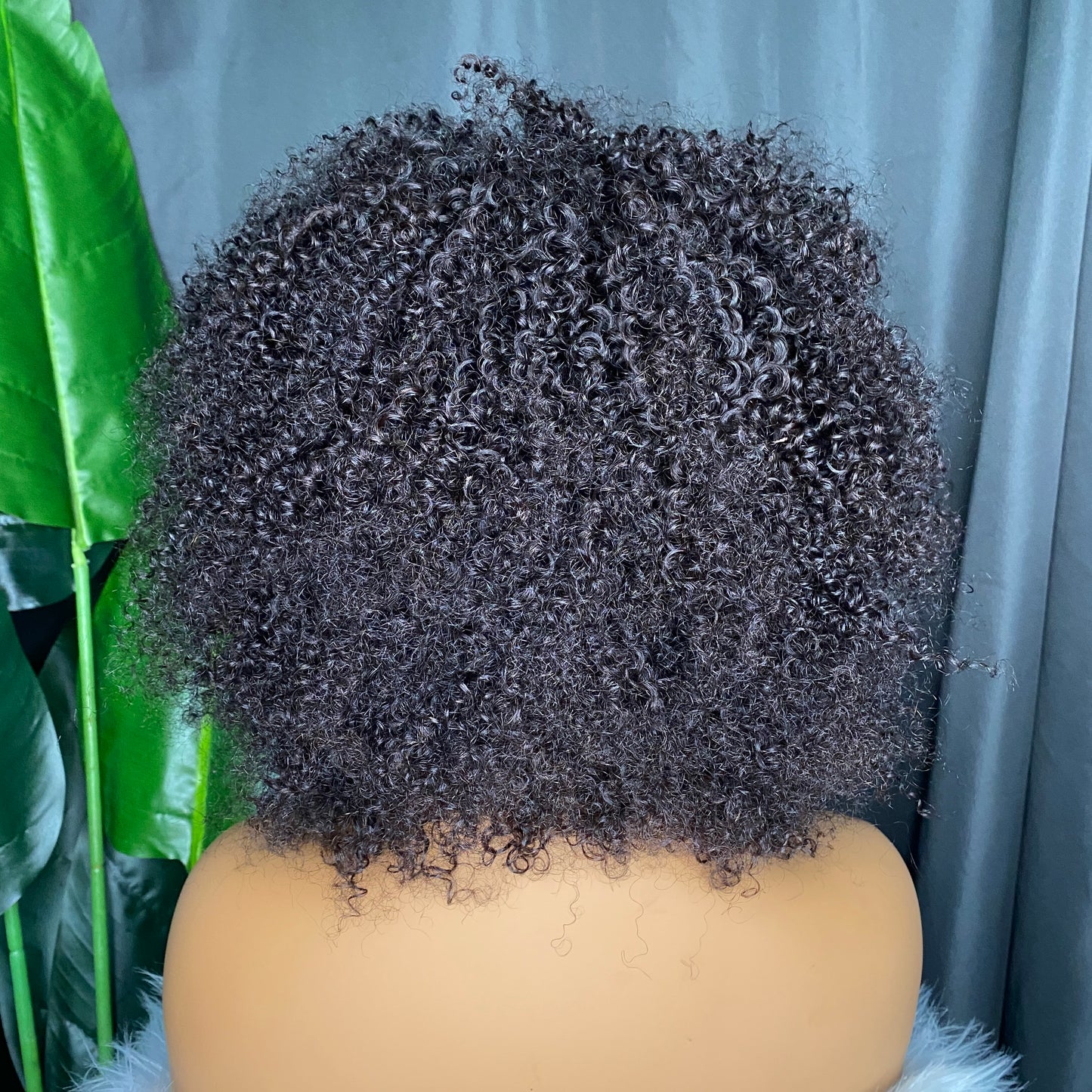 Top Quality 100% Raw Thick Human Hair Kinky Curly Regular Bang Wig