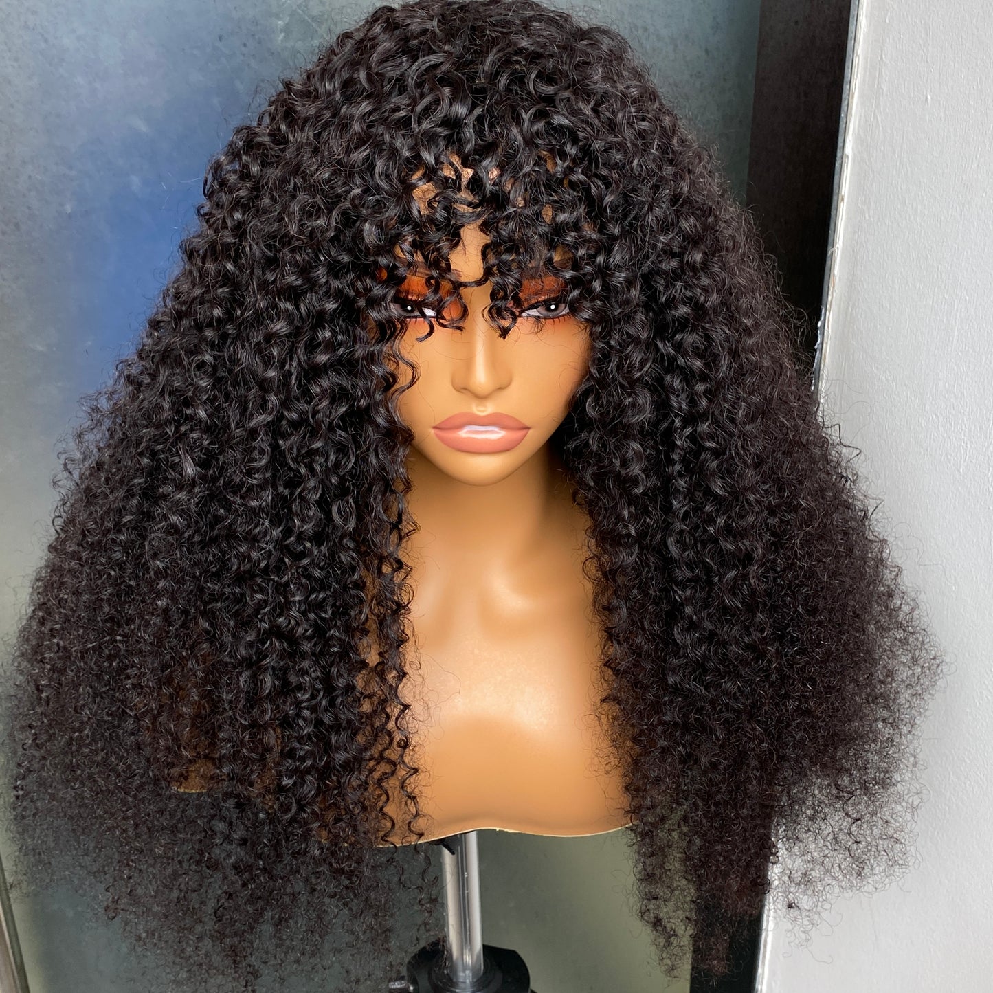 Raw Remy Human Hair Afro 4B Kinky Curly Regular Bang Wig 8-30 Inch