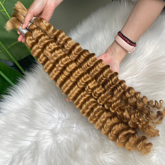 #27 Color Human Hair Braiding Deep Wave Bulk Boho Box Braids No Weft Hair Extensions 100g
