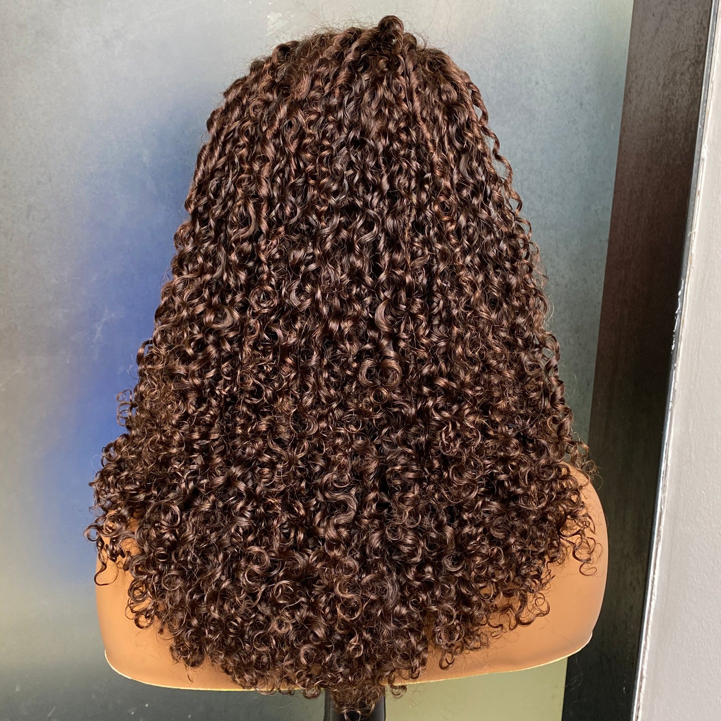 Top Quality Human Hair Brown Fumi Curly 13x4 Transparent Lace Frontal Wig 14 Inch