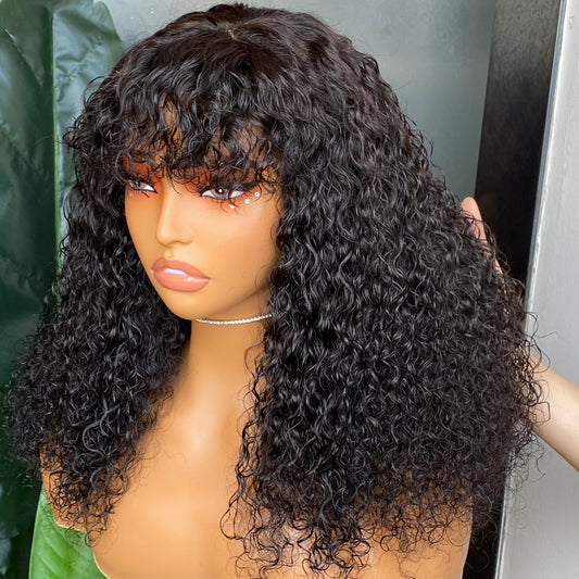 High Quality 100% Raw Human Hair Burmese Curly 5x5 HD Lace Bang Wig