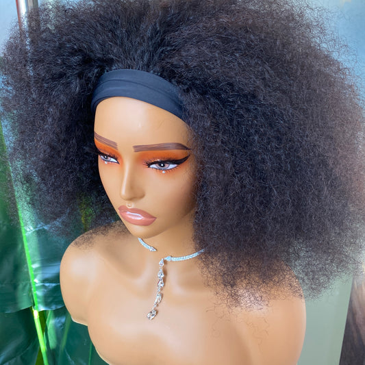 180% Density Human Hair Kinky Curly Headband Wig 8-30 Inch