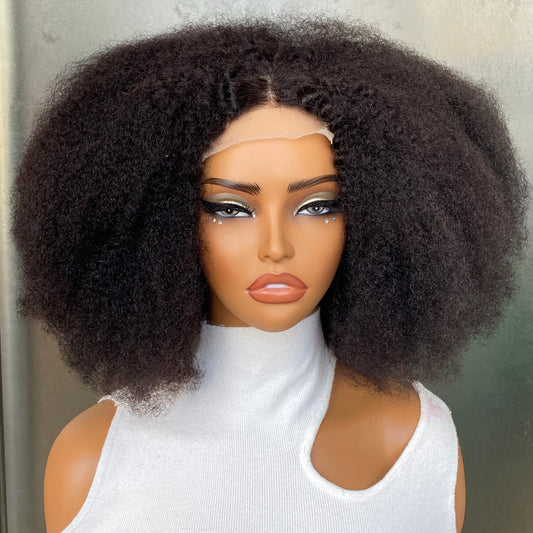 180% Density Kinky Curly 4x4 Transaprent Lace Closure Wig 10-16 Inch