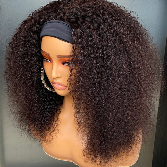 180% Density Kinky Curly Headband Wig Remy Human Hair 10-30 Inch