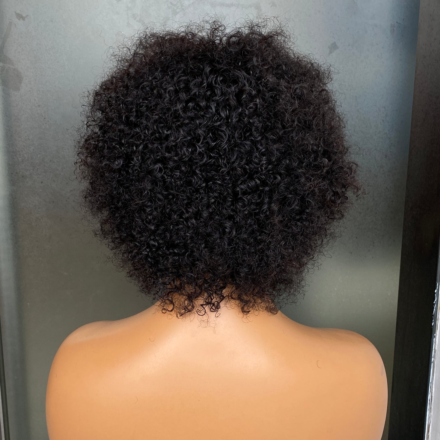 Human Hair Natural Black 4B Kinky Curly Regular Bang Wig