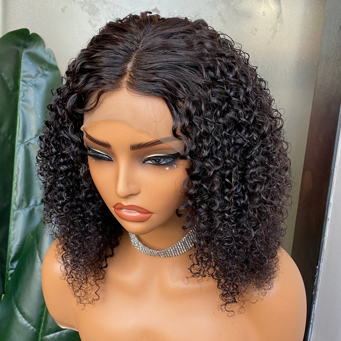 100% Human Hair Kinky Curly 360 Brown Lace Frontal Wig 12 Inch