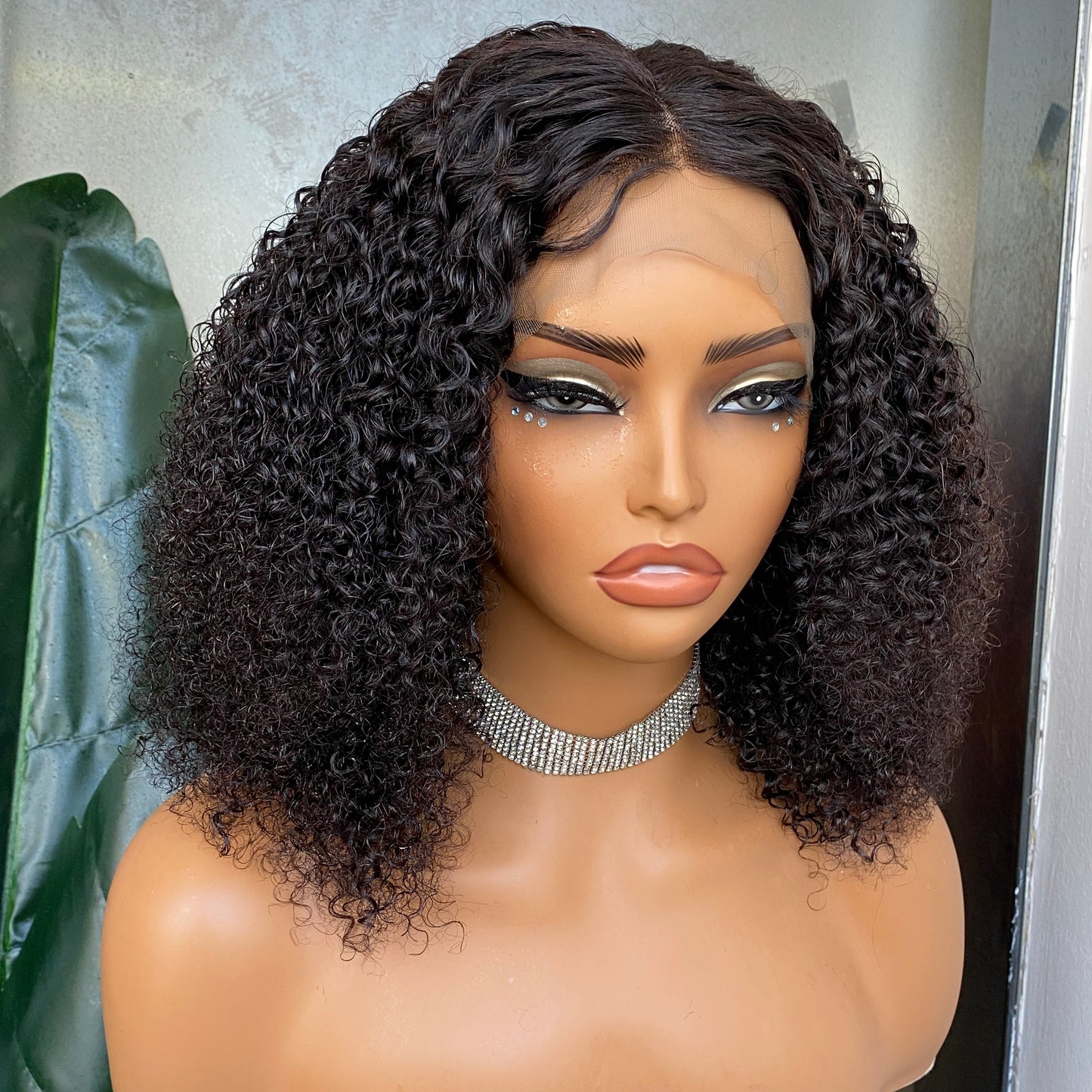 100% Human Hair Kinky Curly 360 Brown Lace Frontal Wig 12 Inch