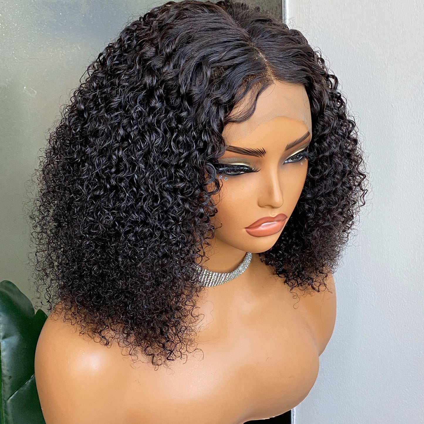 100% Human Hair Kinky Curly 360 Brown Lace Frontal Wig 12 Inch