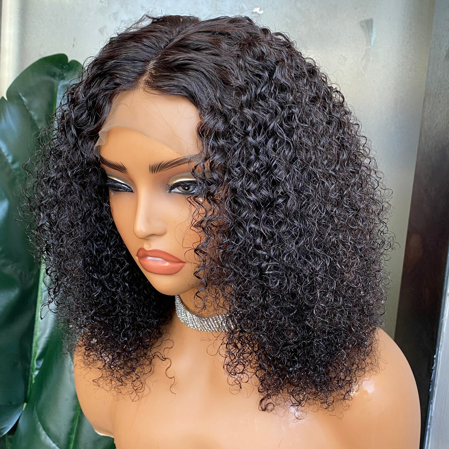 100% Human Hair Kinky Curly 360 Brown Lace Frontal Wig 12 Inch