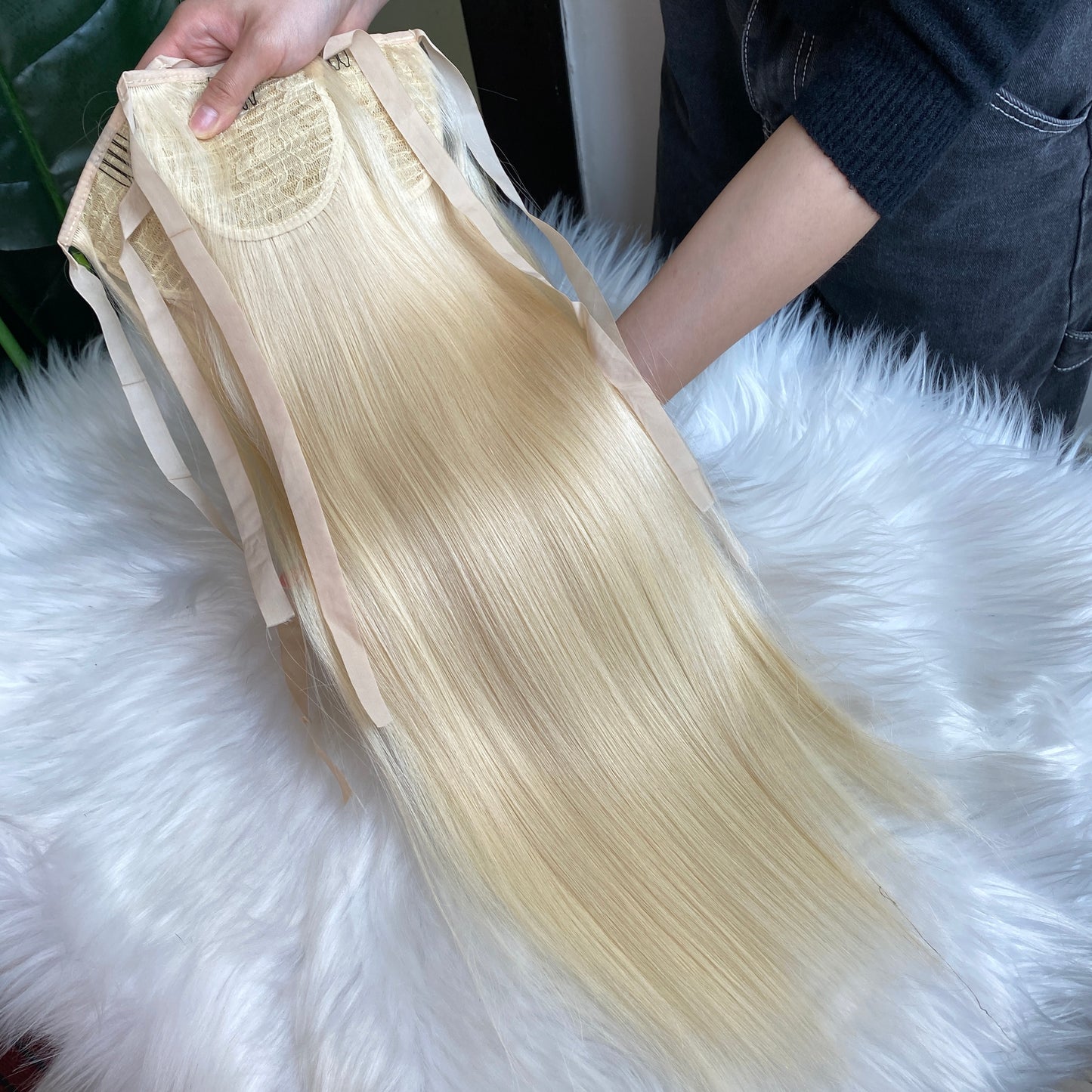 100% Raw Human Hair 613 Blond straight ponytail Hair Extension 100g