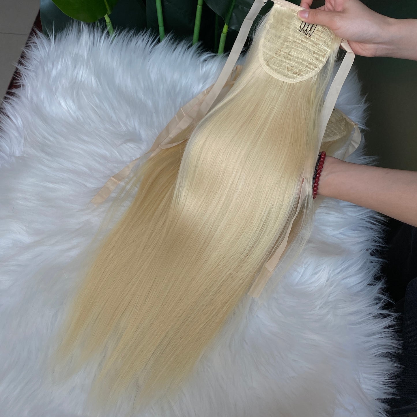 100% Raw Human Hair 613 Blond straight ponytail Hair Extension 100g