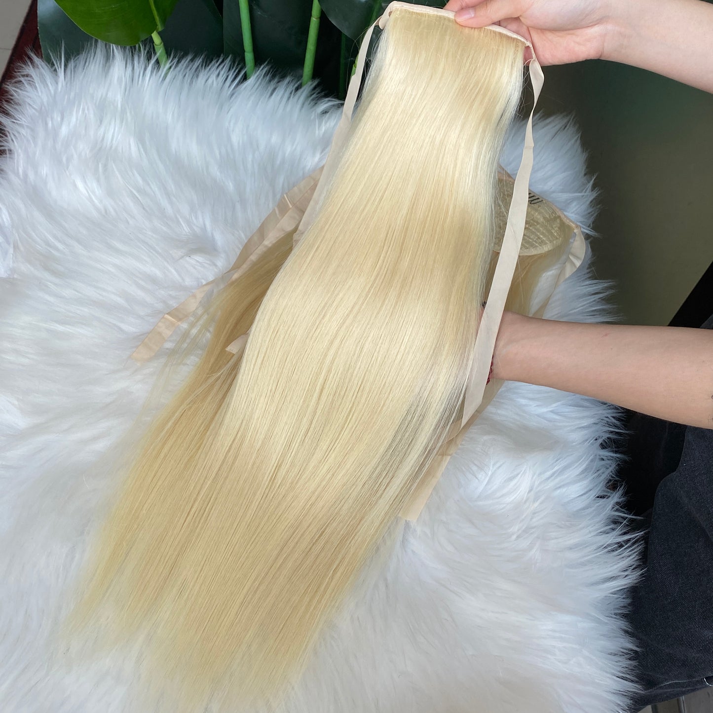 100% Raw Human Hair 613 Blond straight ponytail Hair Extension 100g