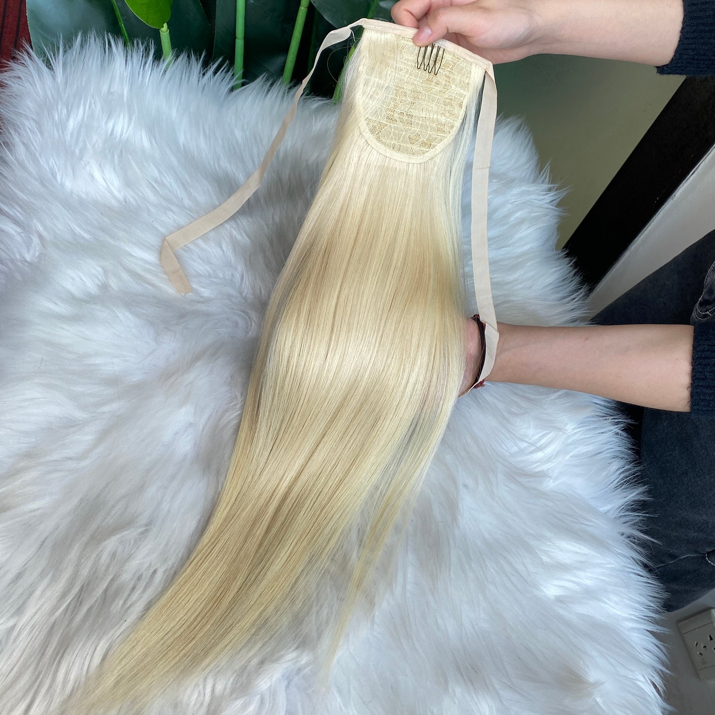 100% Raw Human Hair 613 Blond straight ponytail Hair Extension 100g