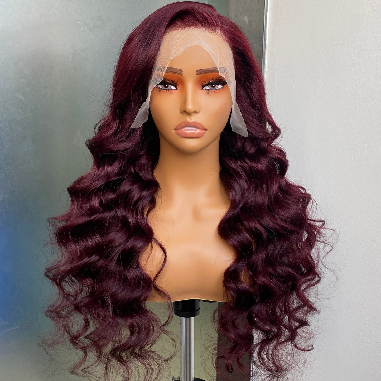 Wine Red Body Wave 13x4 Transparent Lace Frotnal Wig 22”