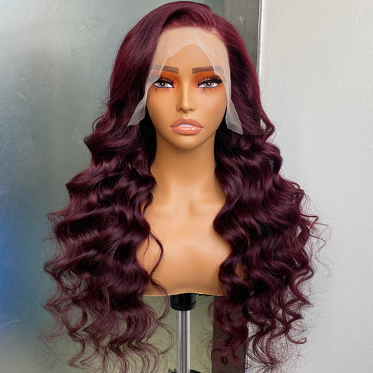 Wine Red Body Wave 13x4 Transparent Lace Frotnal Wig 22”