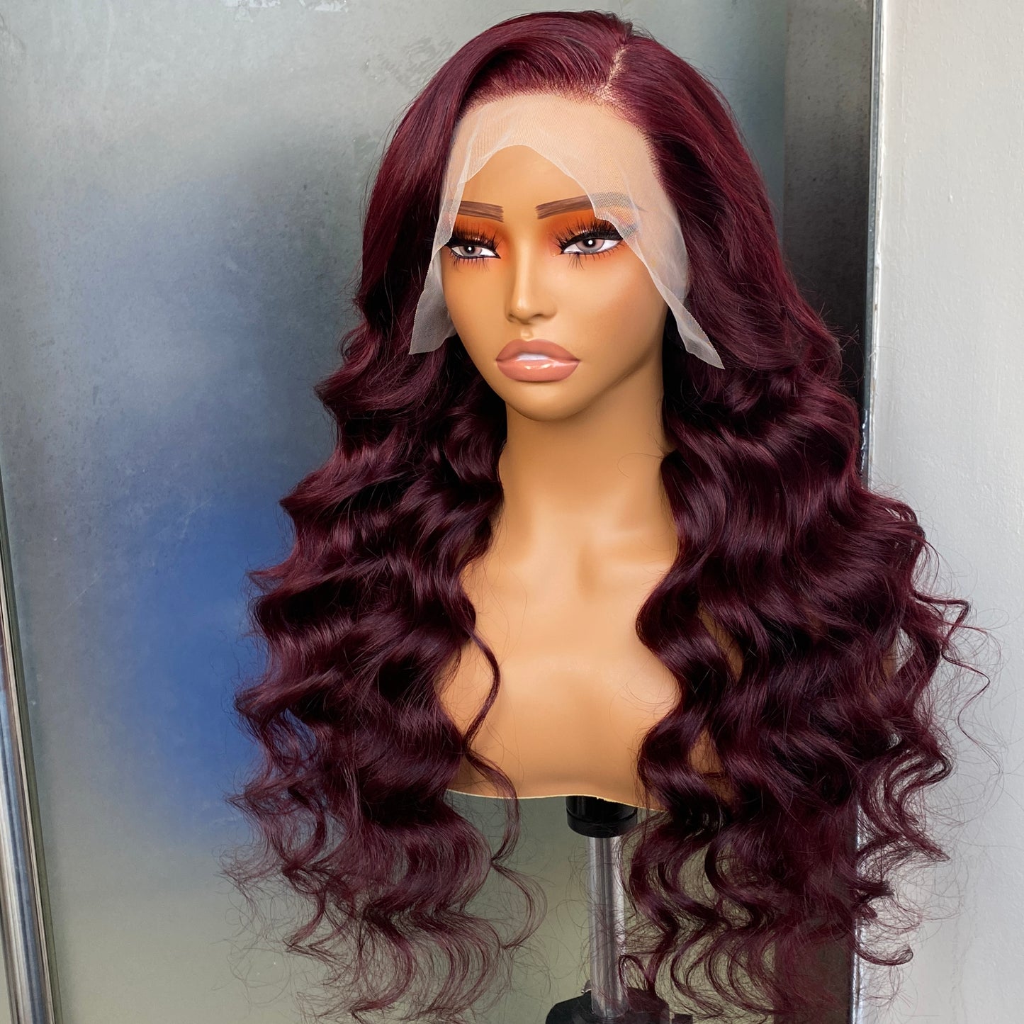 Wine Red Body Wave 13x4 Transparent Lace Frotnal Wig 22”