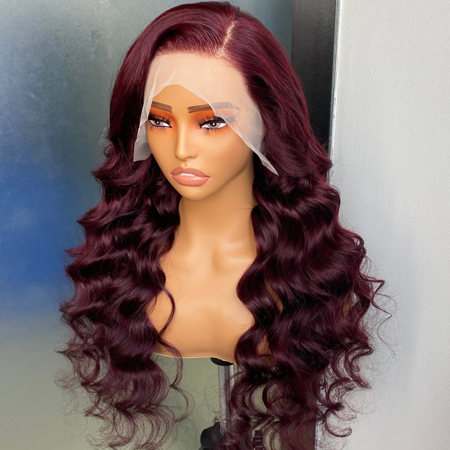 Wine Red Body Wave 13x4 Transparent Lace Frotnal Wig 22”