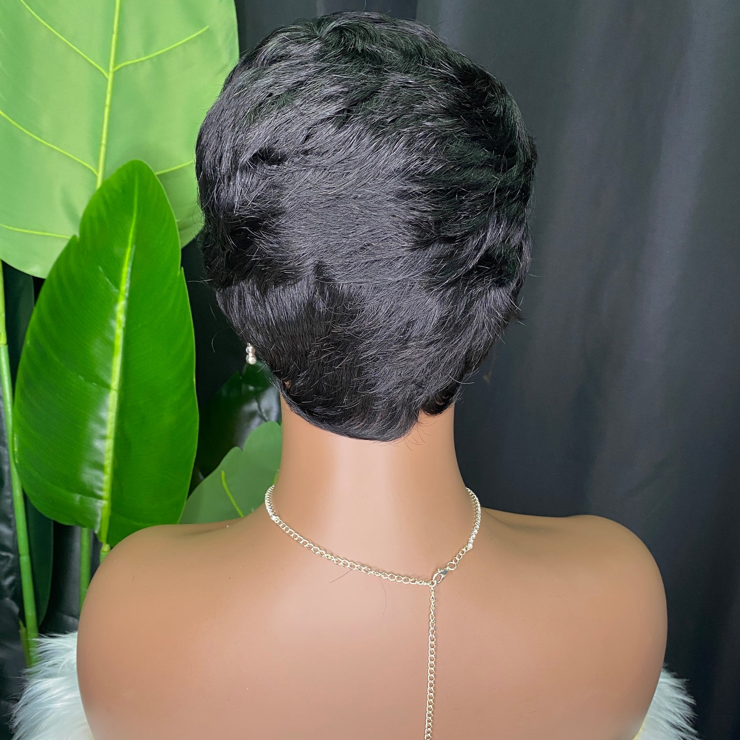 100% Remy Human Hair Natural Black Straight Pixie Wig For Black Women