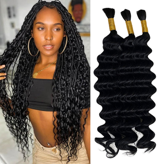 Natural Color Human Braiding Hair 110g Deep Wave Bulk Boho Box Braids No Weft Curly Hair Extensions 20 Inch