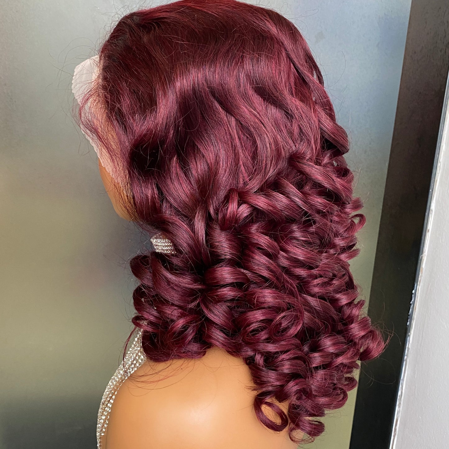 Wine Red 99J Fumi curly 13x4 transparent lace frontal wig 16 Inch