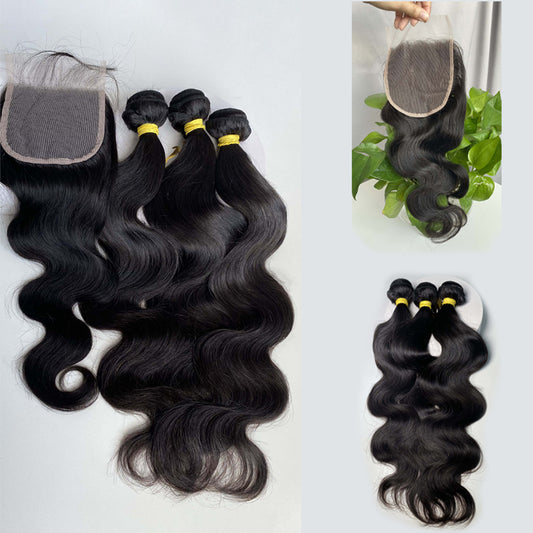 Premium Quality body wave hair 3 bundles with a lace closure