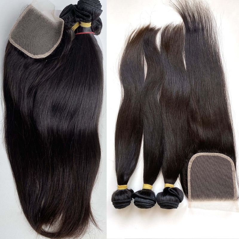 Premium Quality straight hair 3 bundles with a lace closure