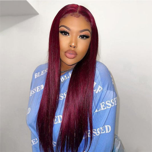 Wine red straight frontal lace wig