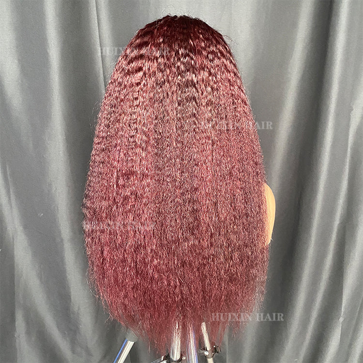 Burgundy color kinky straight 13x4 HD lace frontal wig 20”