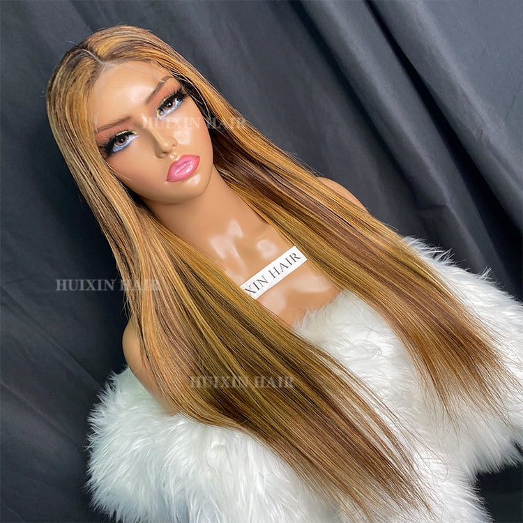 p4/27 silky straight 4X4 transparent Lace Closure Wig 22"