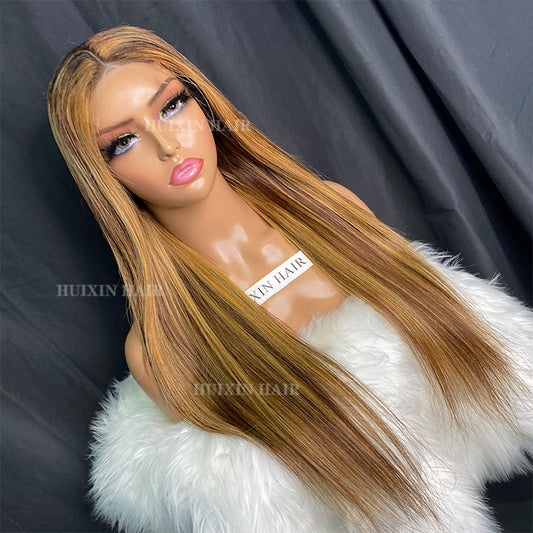 p4/27 silky straight 4X4 transparent Lace Closure Wig 22"