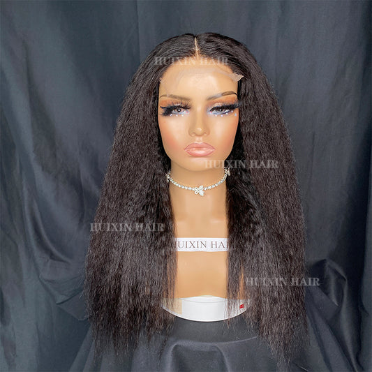 natural color kinky straight 5x5 Lace Closure Wig 22"