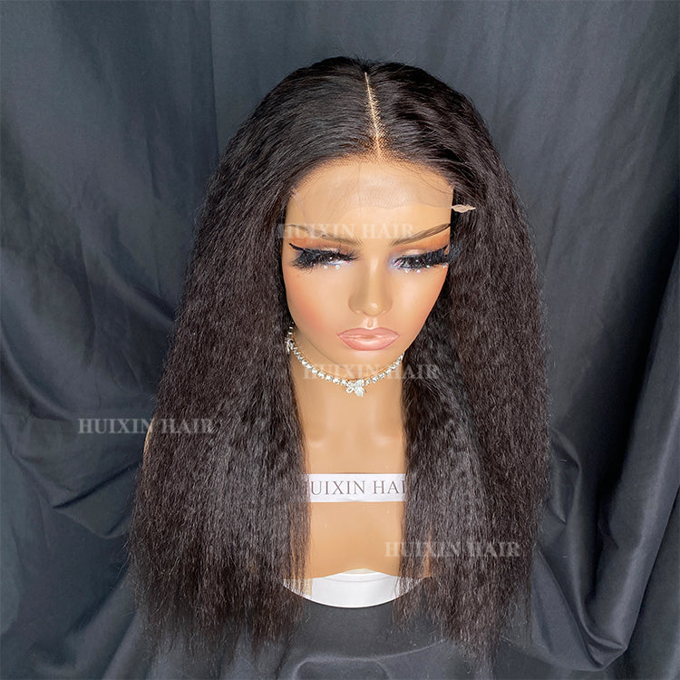 natural color kinky straight 5x5 Lace Closure Wig 22"