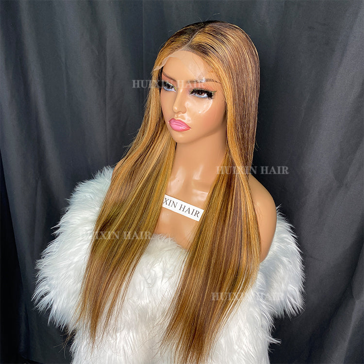 p4/27 silky straight 4X4 transparent Lace Closure Wig 22"