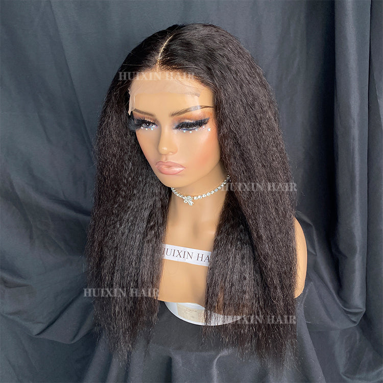 natural color kinky straight 5x5 Lace Closure Wig 22"