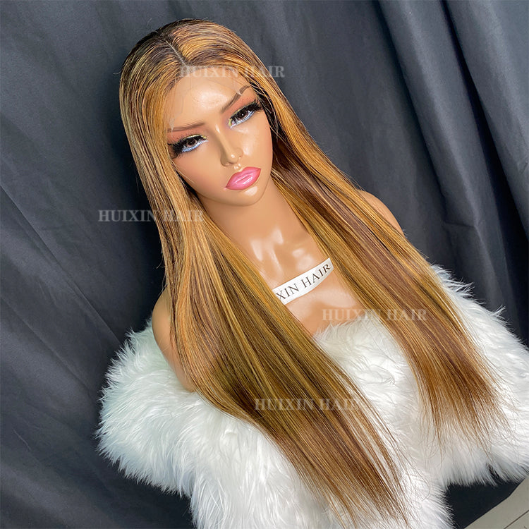 p4/27 silky straight 4X4 transparent Lace Closure Wig 22"