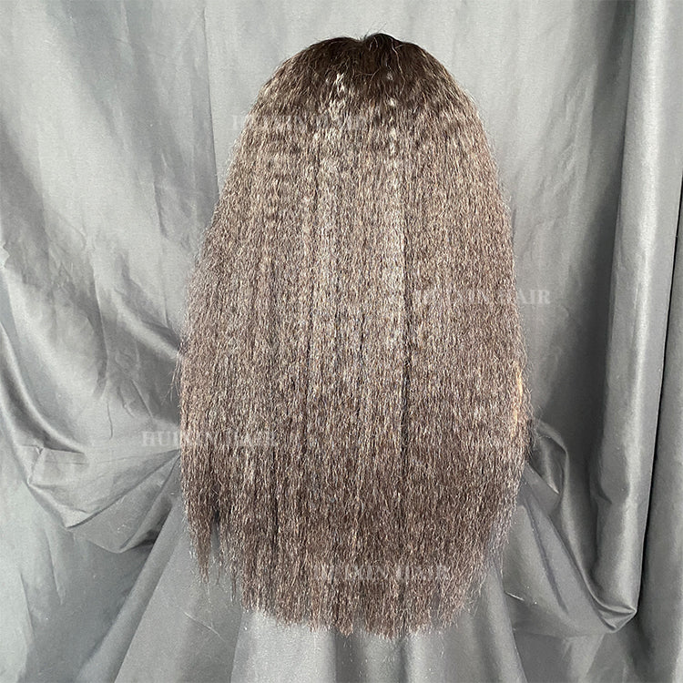 natural color kinky straight 5x5 Lace Closure Wig 22"