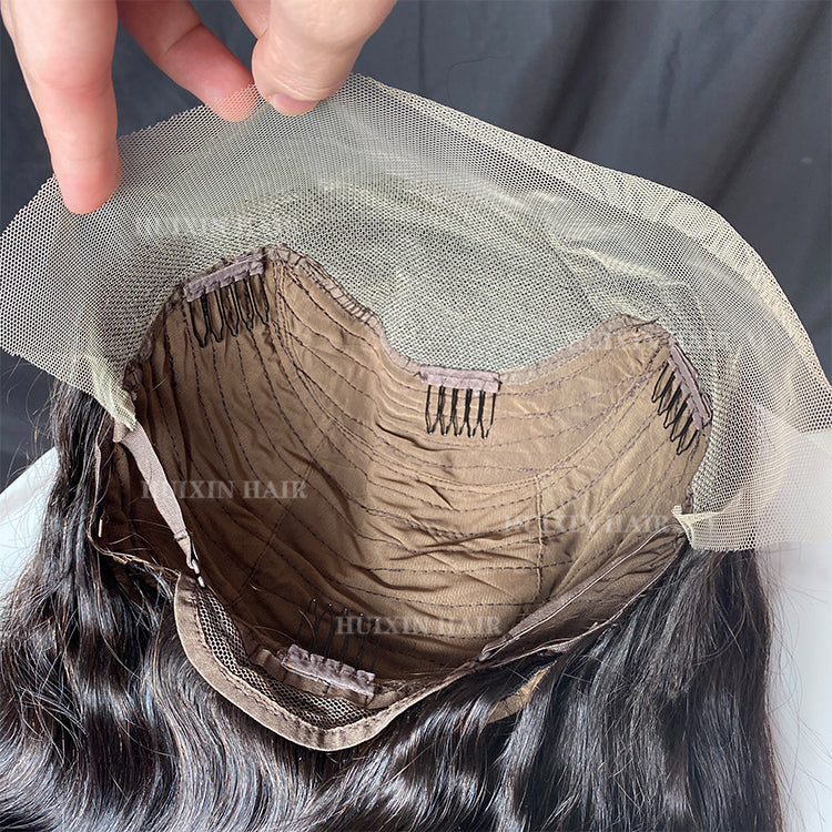 natural black body wave 13x4 transparent lace frontal wig 14"