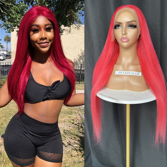 Red straight 13x6 lace frontal wig 26"