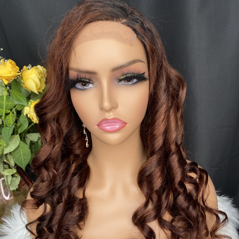 Color #30 brown loose wave 4x4 lace closure wig 22''