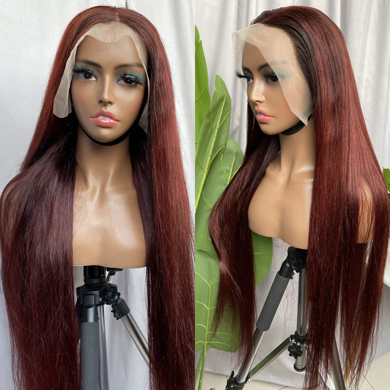 Wine red straight frontal lace wig