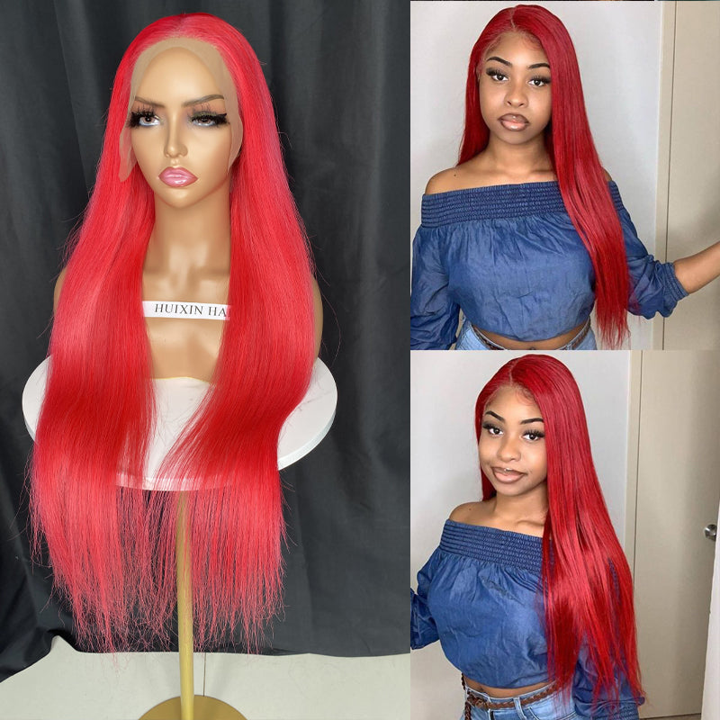 Red straight 13x6 lace frontal wig 26"