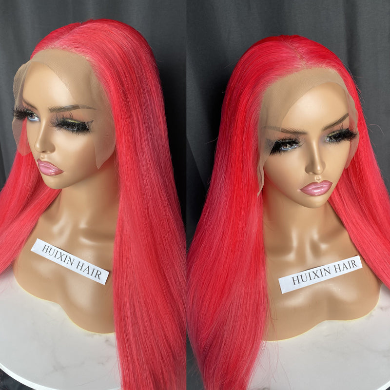 Red straight 13x6 lace frontal wig 26"