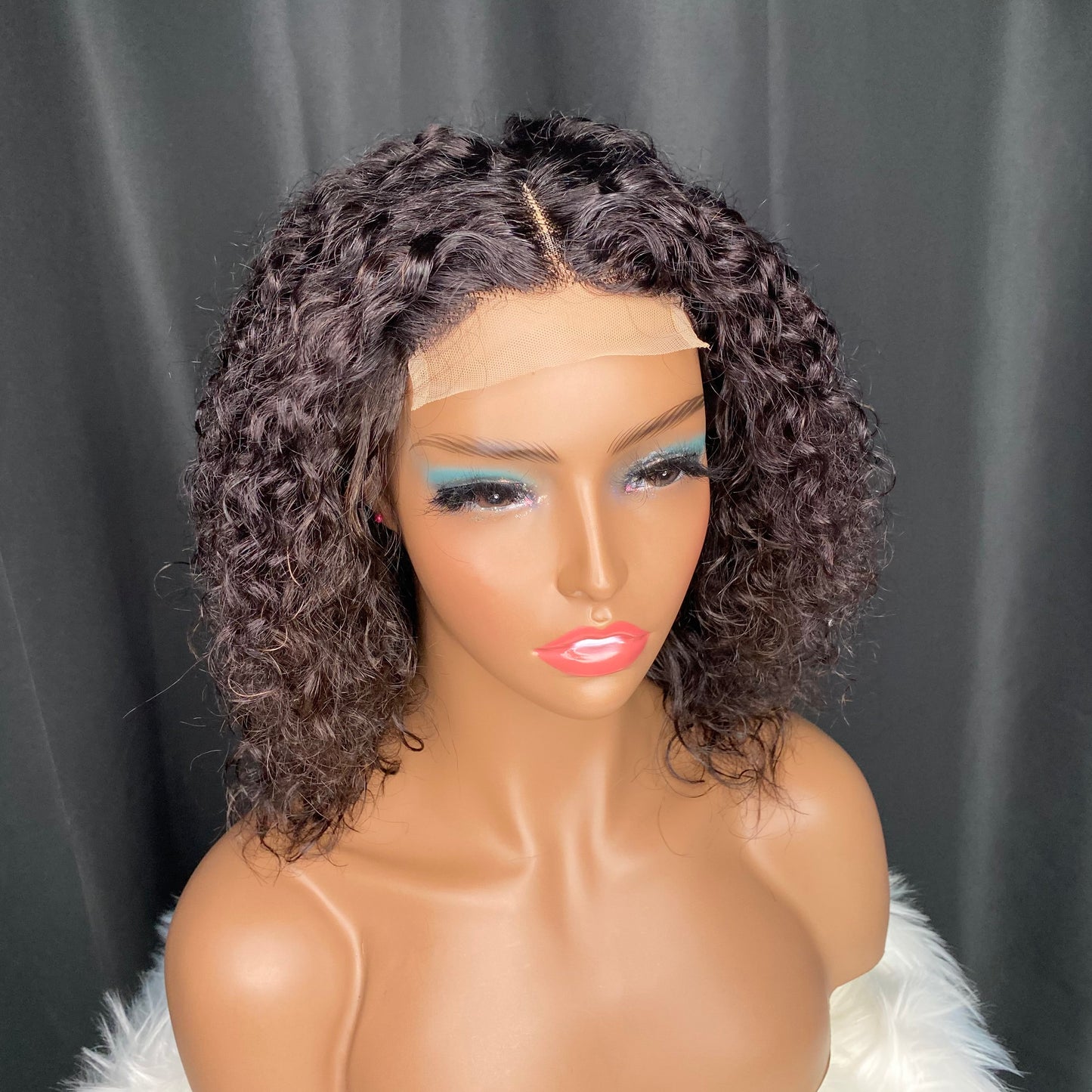 Water wave machine made lace closure wig 8"