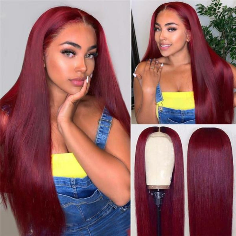 Wine red straight frontal lace wig