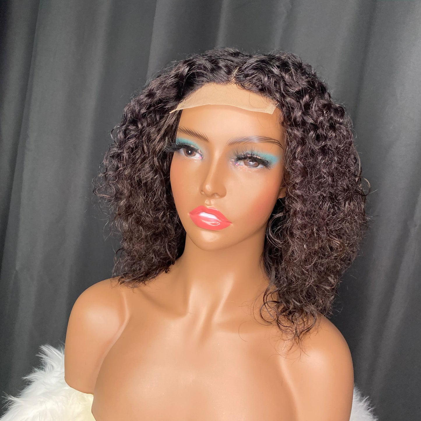 Water wave machine made lace closure wig 8"