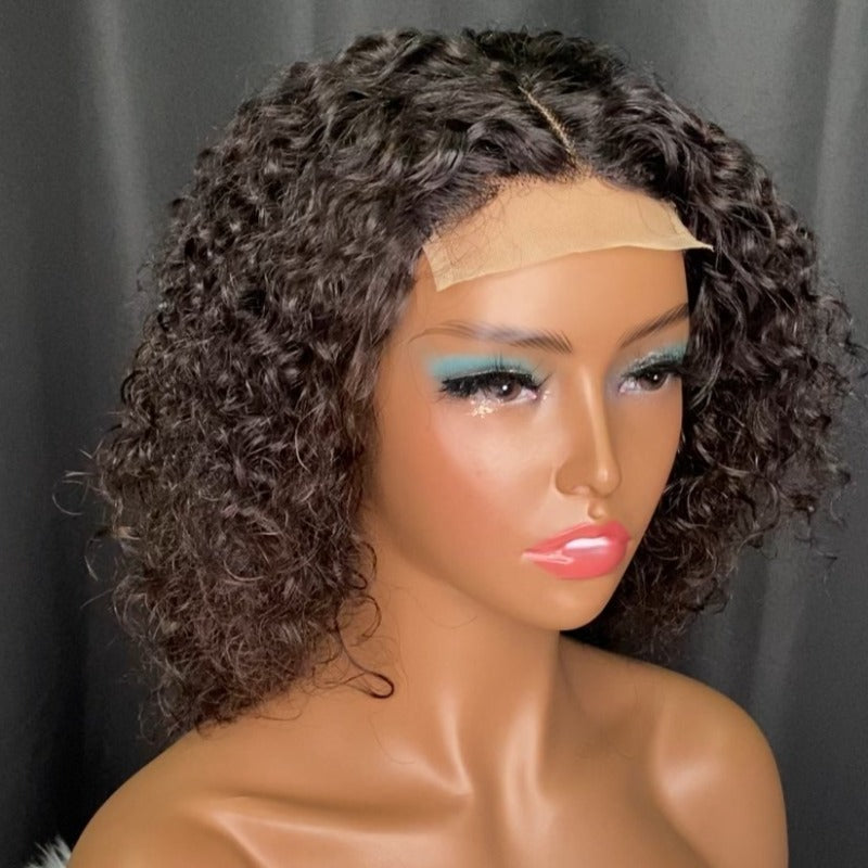 Water wave machine made lace closure wig 8"