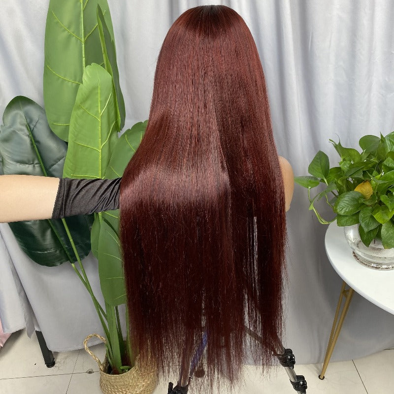 Wine red straight frontal lace wig