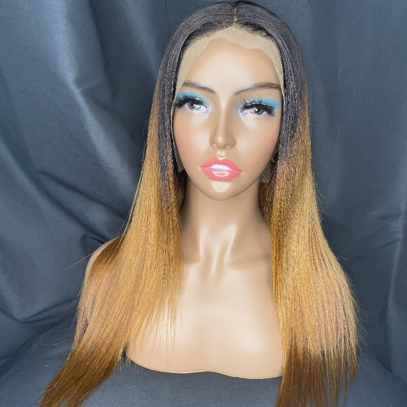 Ombre honey blonde straight  frontal lace wig 24"