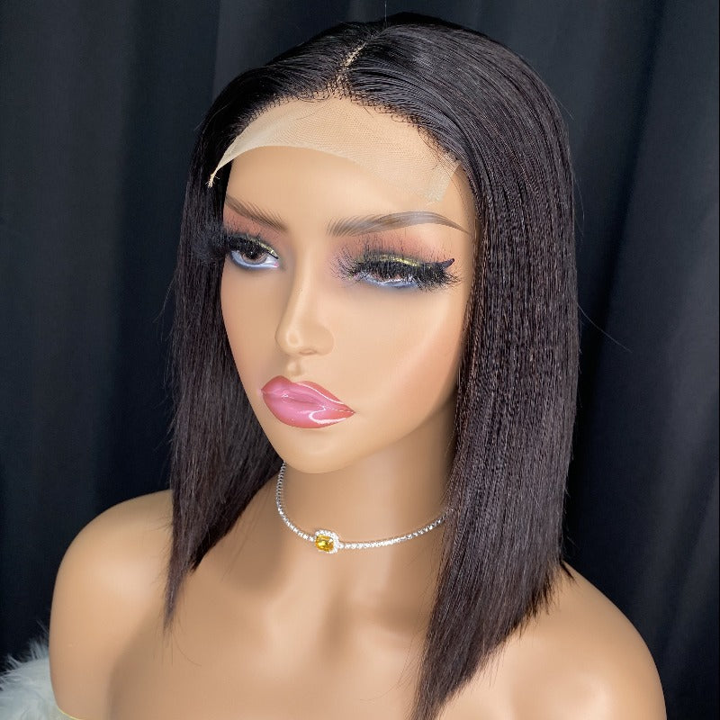 Straight machine made lace closure wig 8"